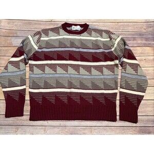 Vintage Coogi Style London Fog Made In USA Wool Grandpa Sweater M Abstract Red